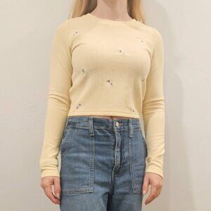 Yellow Floral Long Sleeve Crop Top
